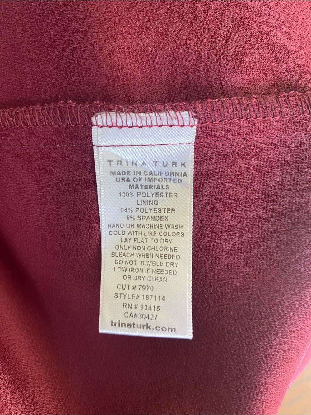 Trina Turk Burgundy Ruffle Sleeve Cold Shoulder Blouse V-Neck Flutter Sleeve Top - Picture 10 of 10